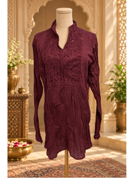Greater Good Tops - Greater Good Made In India 100% Cotton Embellished Tunic Top Plum XXL